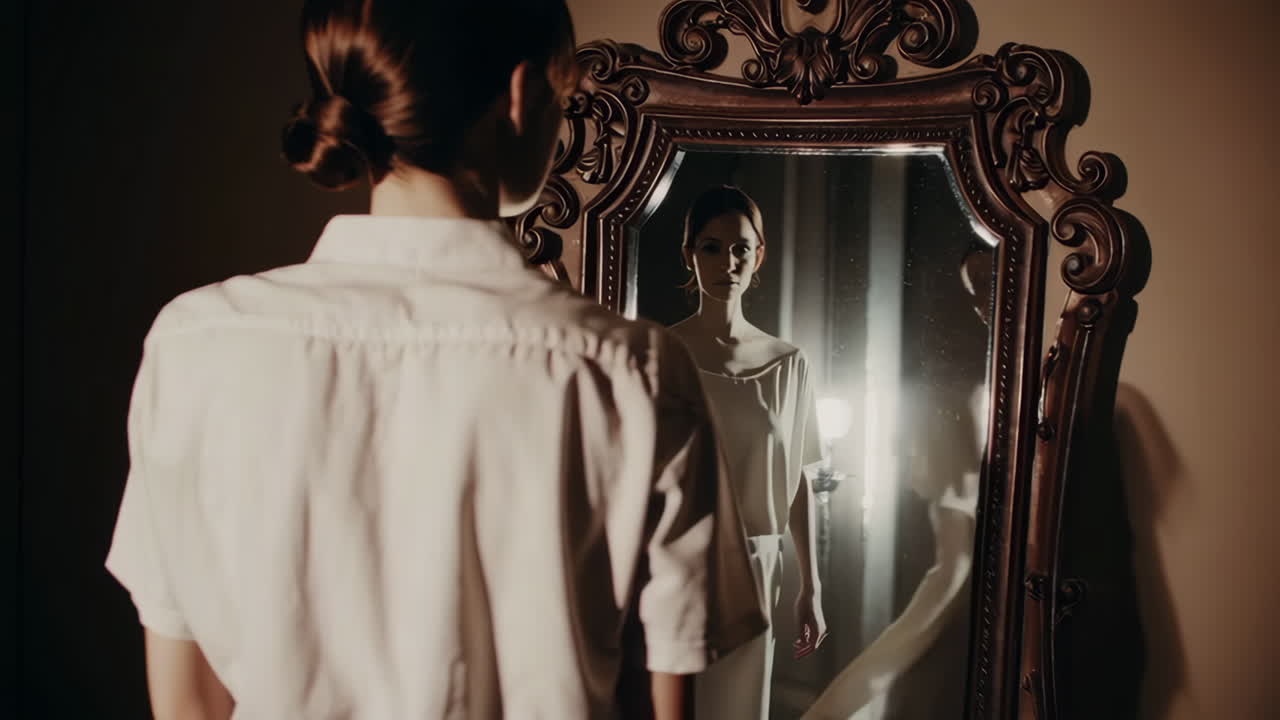 Woman Gazing into an Ornate Mirror