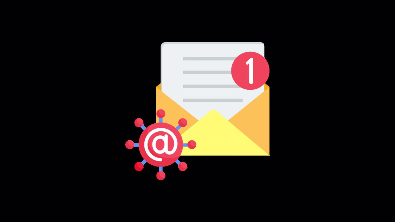 Animeret e-mailnotifikation med advarsel om cybersikkerhedsvirus