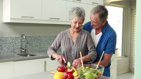 happy senior couple making a salad