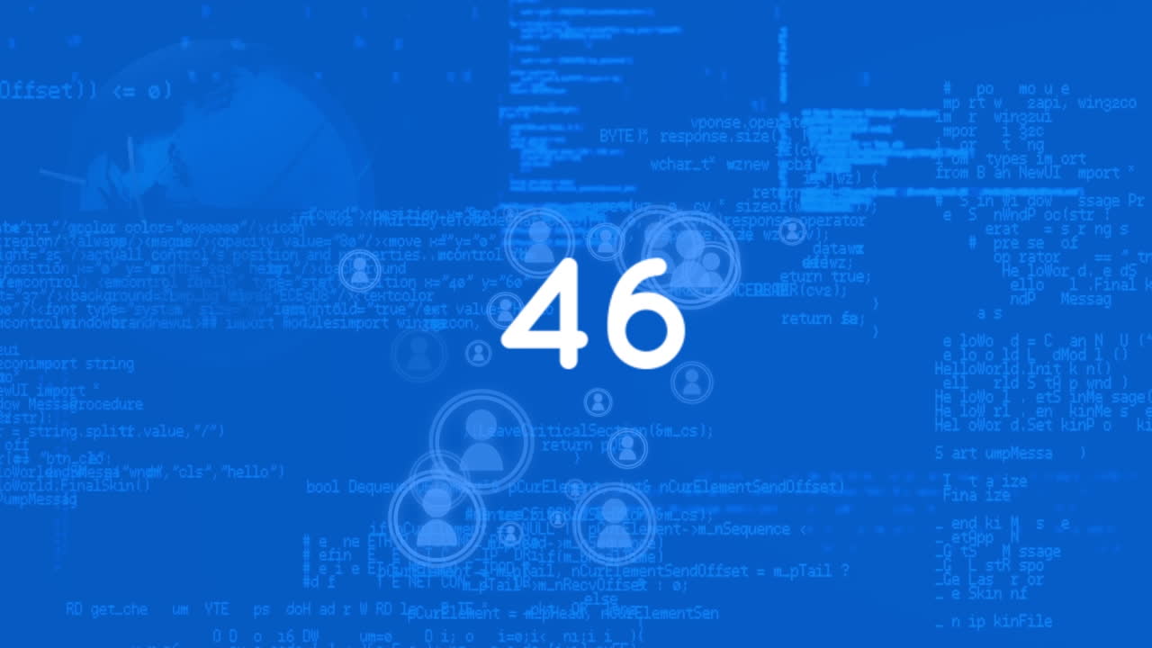 animación de números sobre el procesamiento de datos en fondo azul