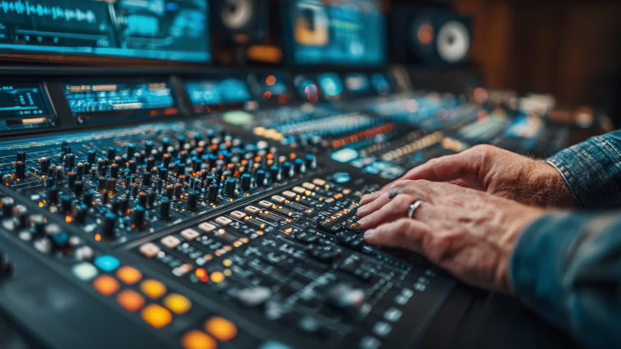 Hands on a Mixing Console: Exploring the Art of Sound Engineering and Music Production in a Professional Recording Studio Environment