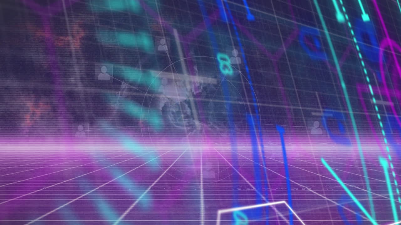 공간에 대한 그리드 패턴에 대한 전 세계 프로필 아이콘을 스캔하는 범위의 애니메이션