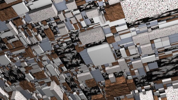 Abstract 3D Geometric Pattern with Brown, White, and Grey Cubes
