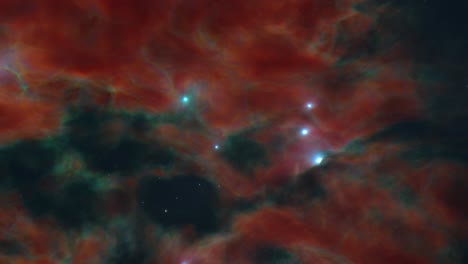 nubes de polvo anaranjadas y verdes de una nebulosa espacial