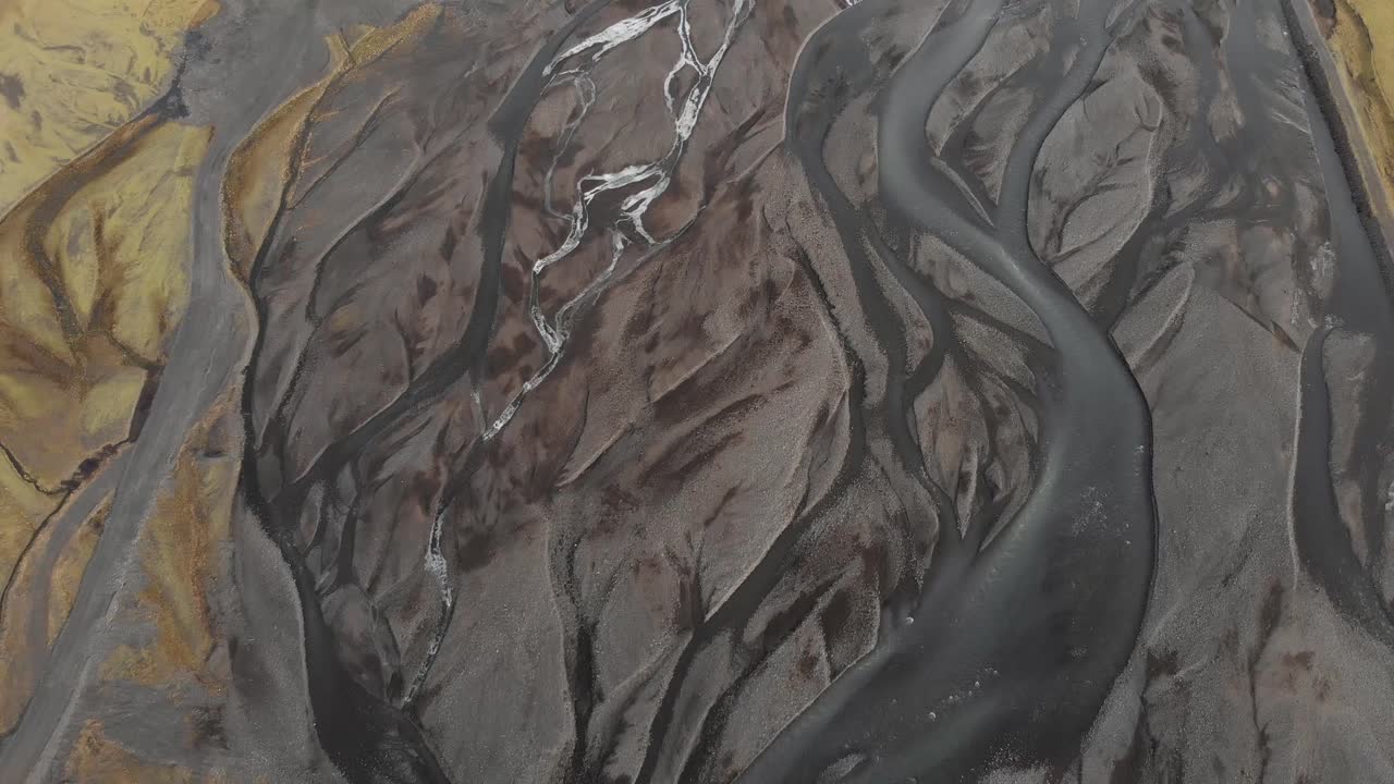 toma aérea de un sistema fluvial glacial en islandia que muestra patrones únicos