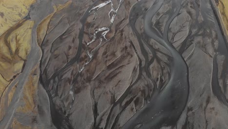 toma aérea de un sistema fluvial glacial en islandia que muestra patrones únicos