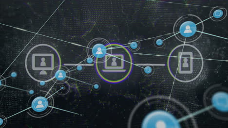 animación de la red de conexiones a través del procesamiento de datos y los iconos de medios