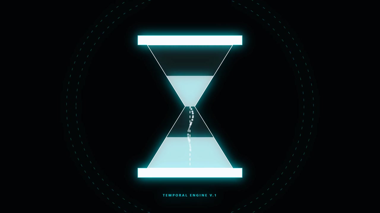 Digital Hourglass Animation with Glowing Neon Light Effects