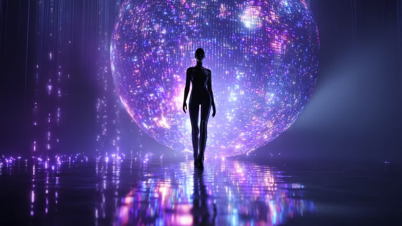 Silhouette of a Woman in Front of a Disco Ball