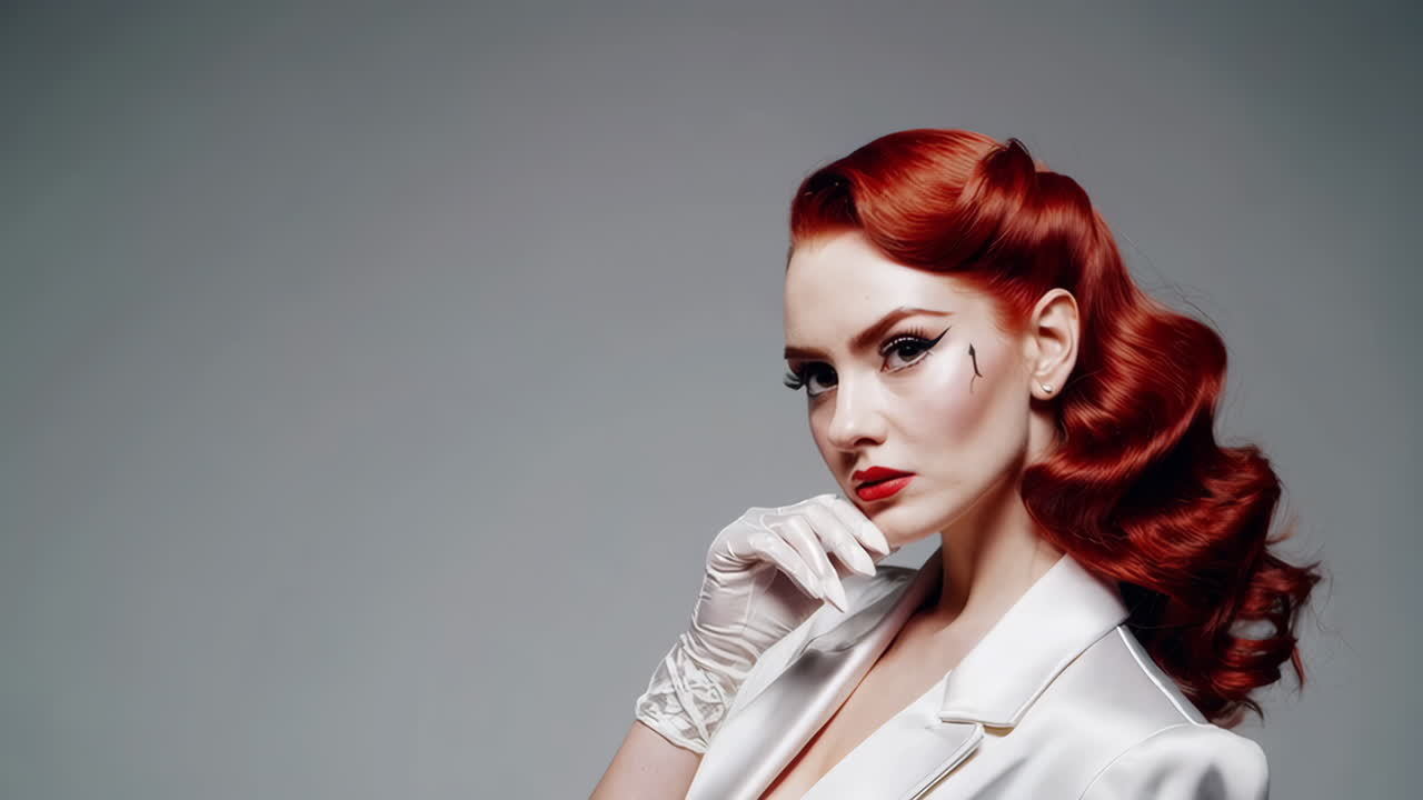 Glamorous Portrait of a Woman with Red Hair and Vintage Style