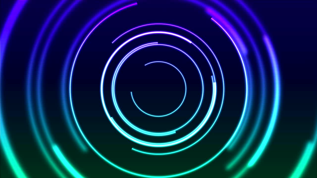 coloridos círculos lineales brillantes de neón animación de video abstracta