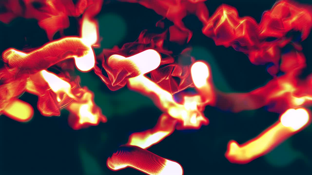 어 속에서 불타는 입자의 여러 빠른 흐름, 3d, 루프