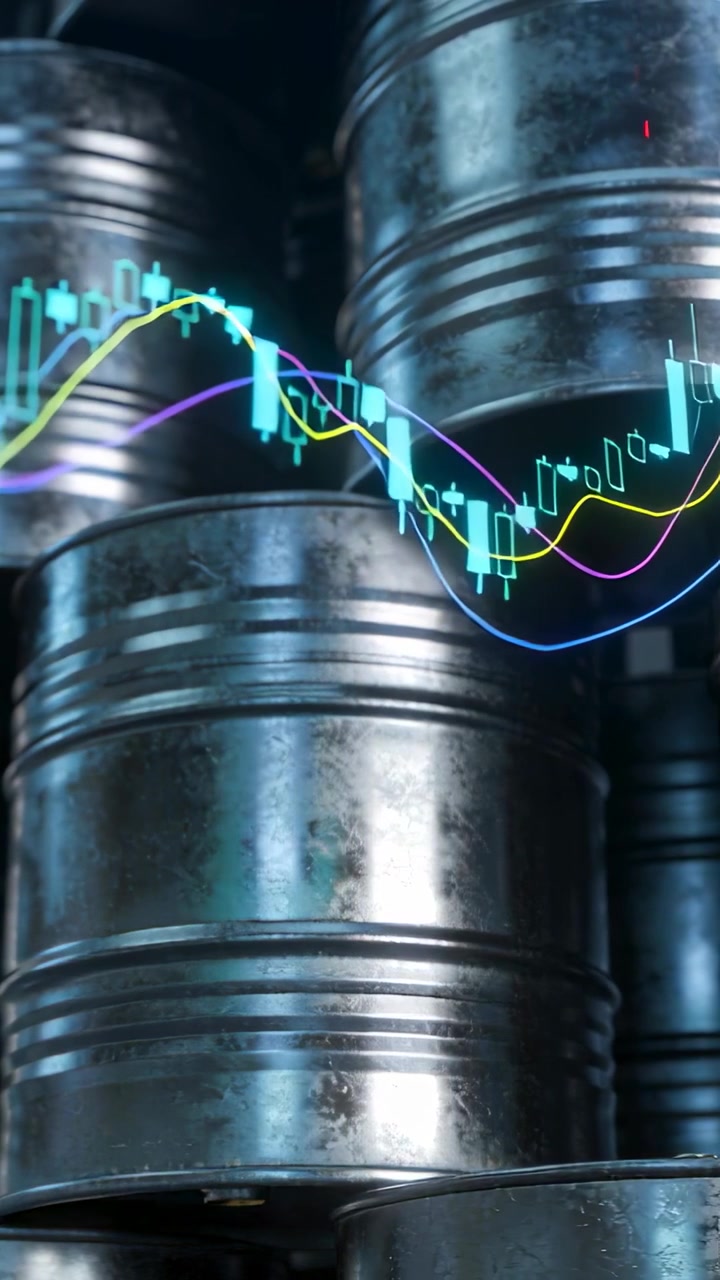 Diagrammanimation, die über drei Trommeln beginnt und Markt-Candlesticks mit sich kreuzenden MA-Linien zeigt.