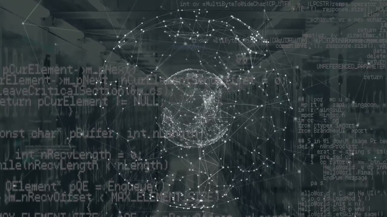 연결 네트워크, 글로브 및 서버를 통한 데이터 처리의 애니메이션