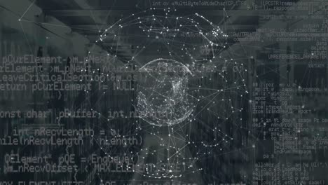 animación de la red de conexiones, globo y procesamiento de datos a través de servidores