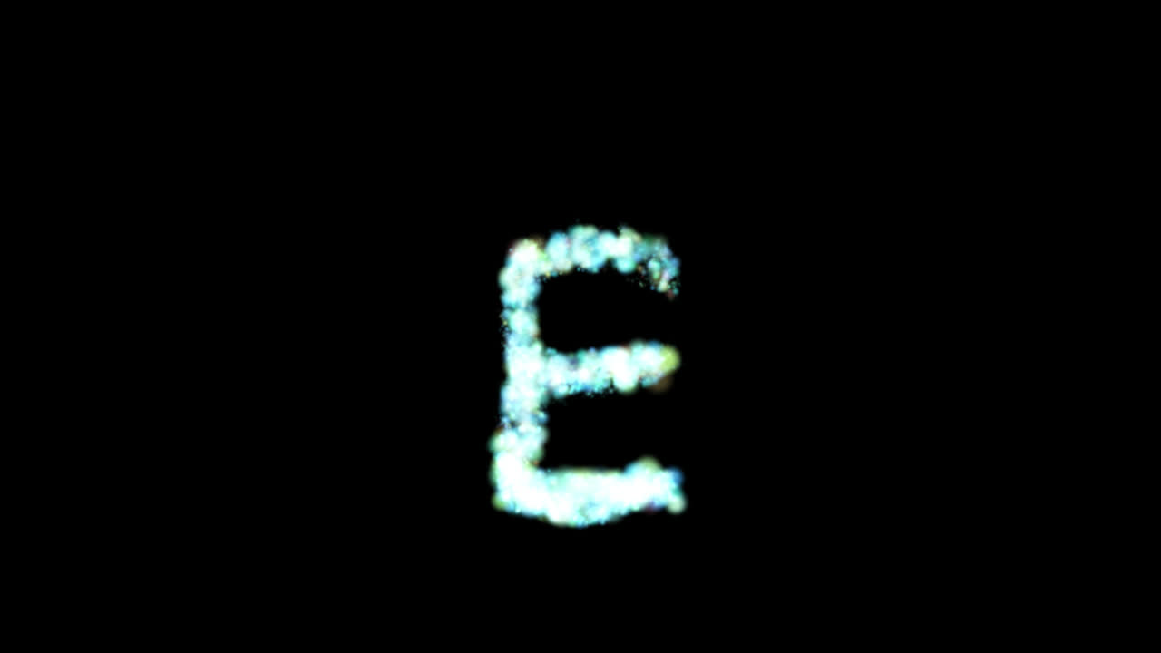 Particella blu luminosa a forma di lettera E su sfondo trasparente