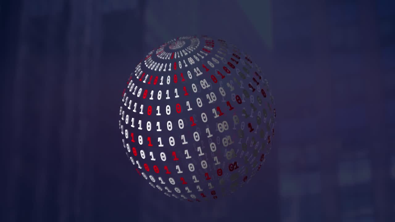 Animation of globe with network of connections over binary coding