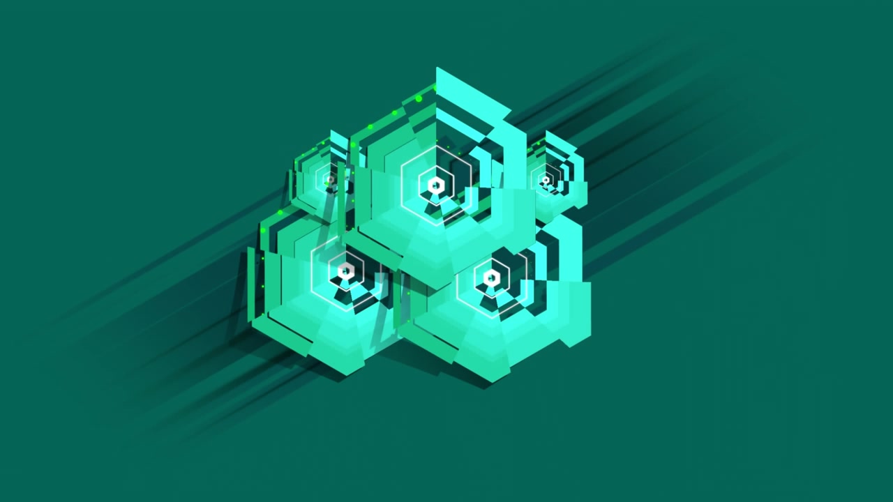 Teal pentagon rotating on teal background