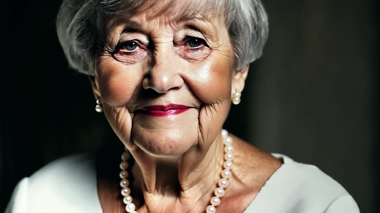 Ritratto di una donna anziana sorridente con i capelli grigi