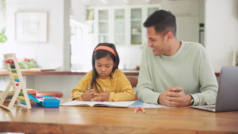 Matemáticas,-Aprendizaje-Y-Padre-Feliz-Con-Niña