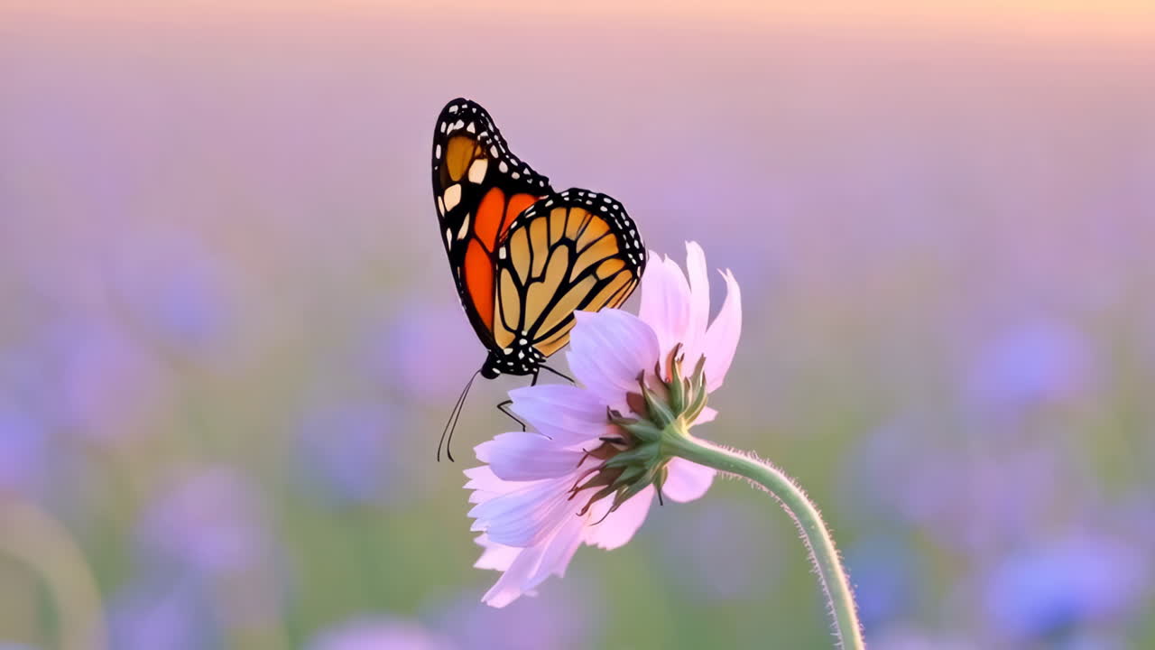 Farfalla monarca su un fiore di cosmo rosa