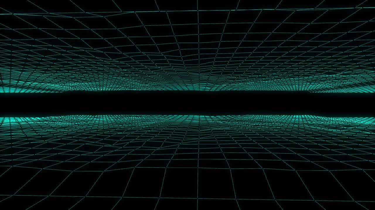 Wireframe Digital Landscape Flat Tunnel Concept Hologram 3D Rendering Motion Background.