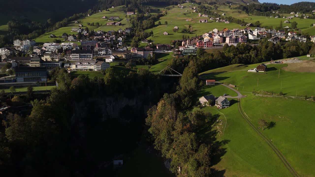 Aerial View of a Charming Village in the Swiss Alps