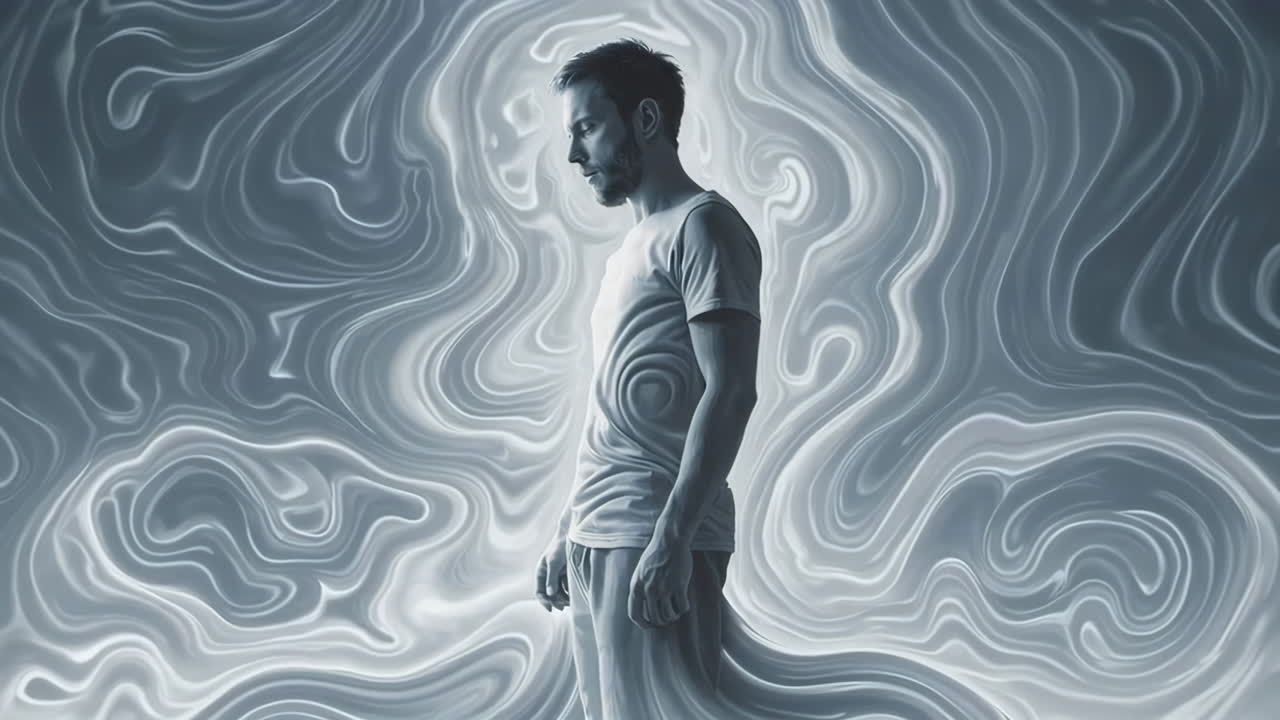 Man in Swirling Abstract Background