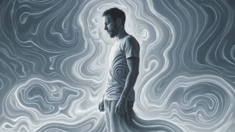 man in swirling abstract background