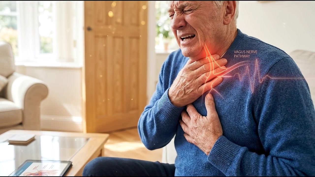 Senior Man Experiencing Chest Pain and Vagus Nerve Discomfort
