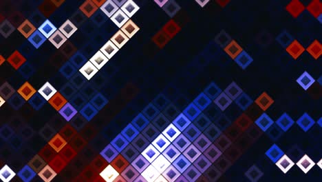 cubos de cajas pequeñas multicolores fondo geométrico aleatorio. movimiento. abstracto cuadratura de píxeles ilustración de mosaico, bucle sin costuras