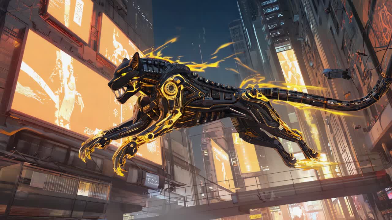 Robotic Cheetah in a Cyberpunk City