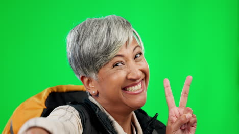 Peace-sign,-selfie-and-woman-in-a-studio