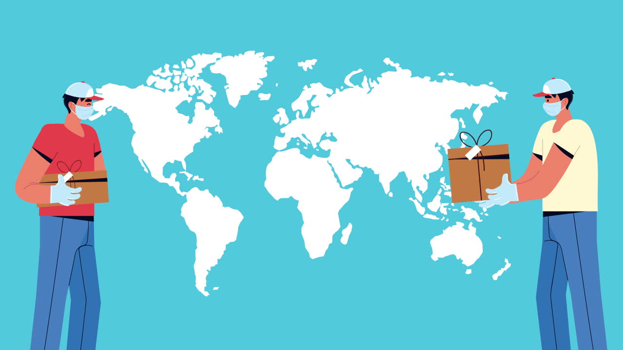 지구 행성에서 상자를 가진 배달 노동자