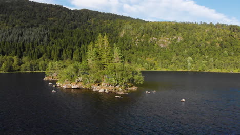 aerial view of a little island in a lake 4k