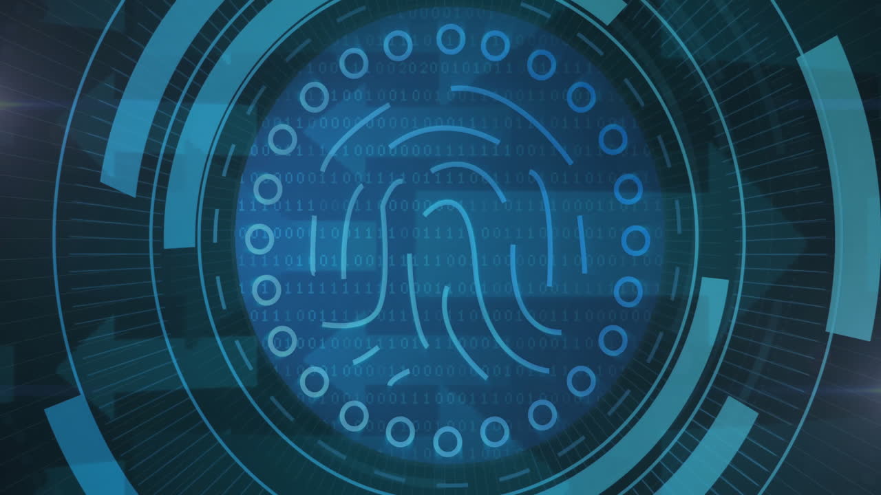 бинарный код и анимация круговых шаблонов на фоне цифрового интерфейса