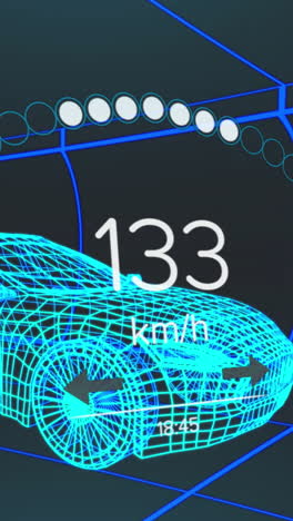 animación del velocímetro, el gps y los datos del estado de carga en la interfaz del vehículo, en un modelo de coche 3d