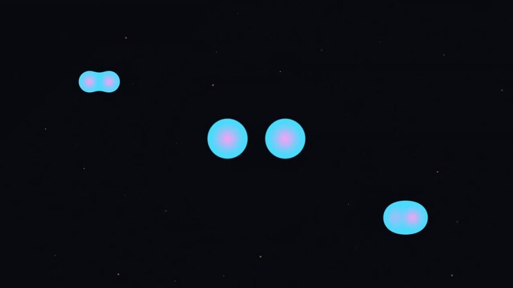 Abstract Animation of Glowing Blue Spheres Merging and Separating