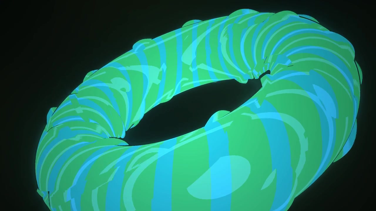 Toroide astratto rotante verde e blu