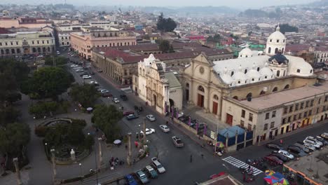 façade of quetzaltenango cathedral faces central america park in gtm