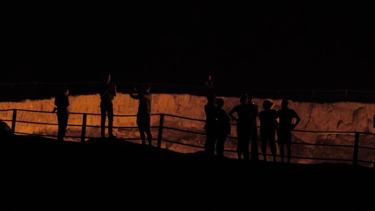 People By Gas Crater In Turkmenistan