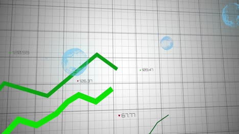 animación del procesamiento de datos estadísticos y múltiples esferas flotando contra un fondo gris.