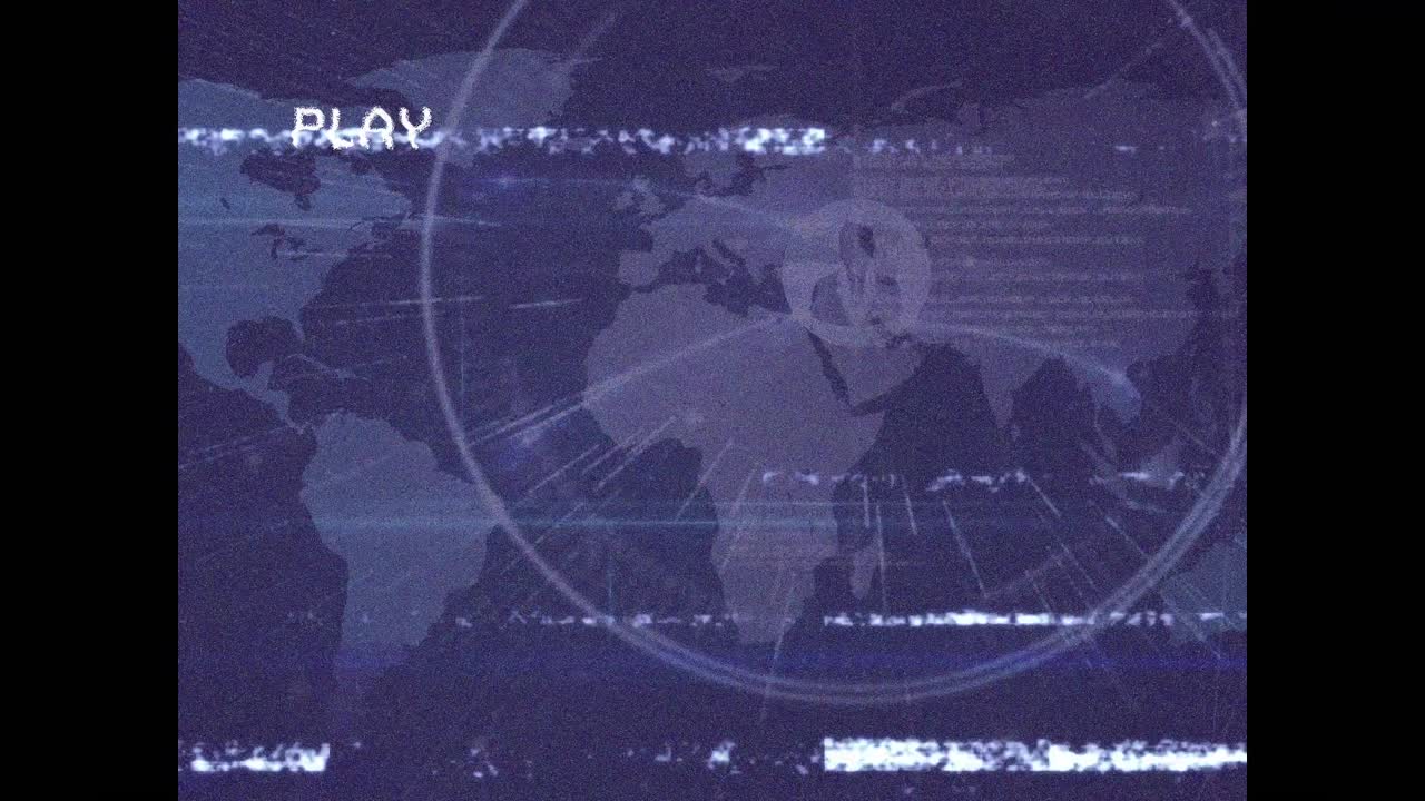 animación de la interfaz digital de reproducción en pantalla con una red de conexiones en fondo púrpura