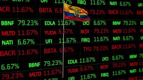 Animation-of-financial-data-processing-over-flag-of-ecuador