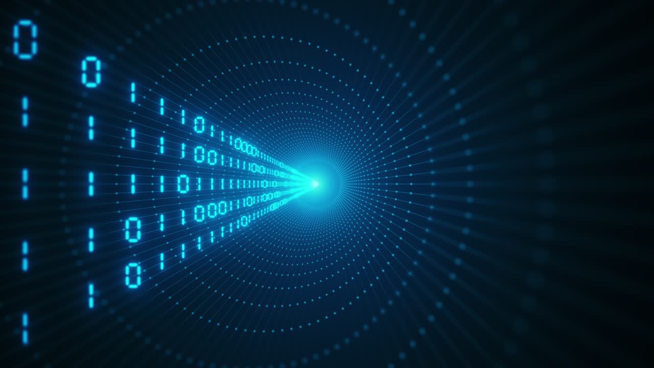 Information flow futuristic matrix transfer digital code numbers big data tunnel 3d rendering
