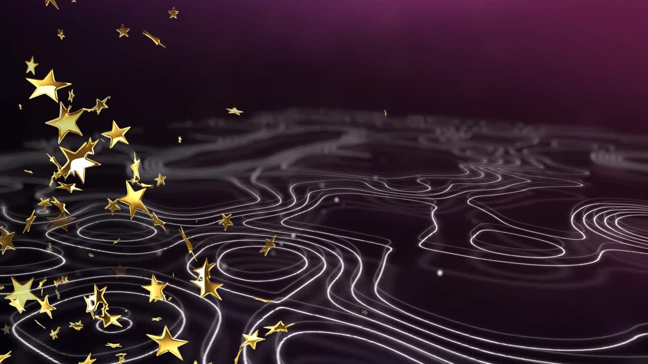 animación de estrellas sobre fondo violeta y negro con isohypses