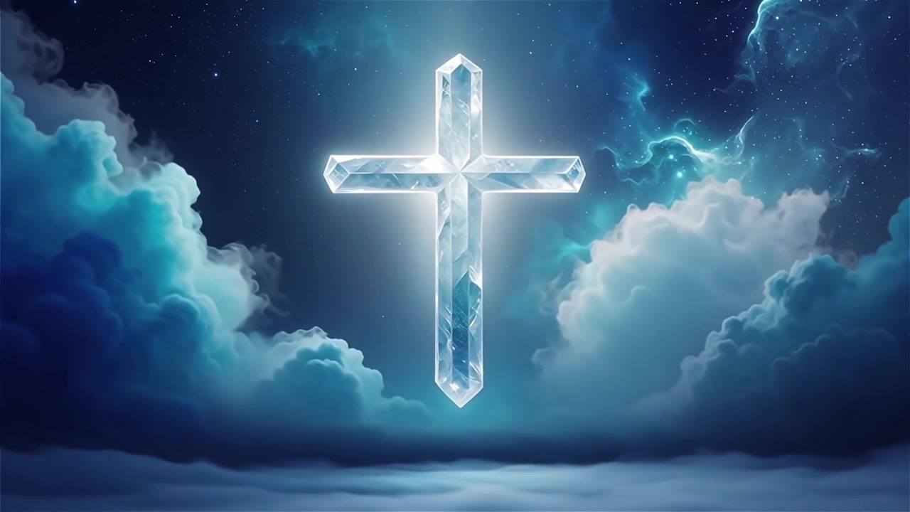 キリスト教の十字架と神聖な光が輝く礼拝用背景。