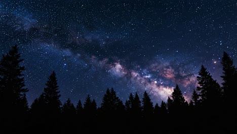 Majestic Night Sky: A Stunning View of the Milky Way Galaxy Surrounded by Silhouetted Trees Under a Dazzling Display of Stars and Cosmic Wonders