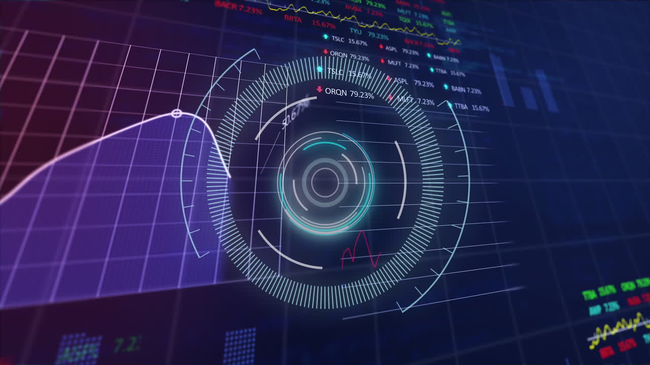 animación del escaneo del alcance y el procesamiento de datos financieros a través de la red