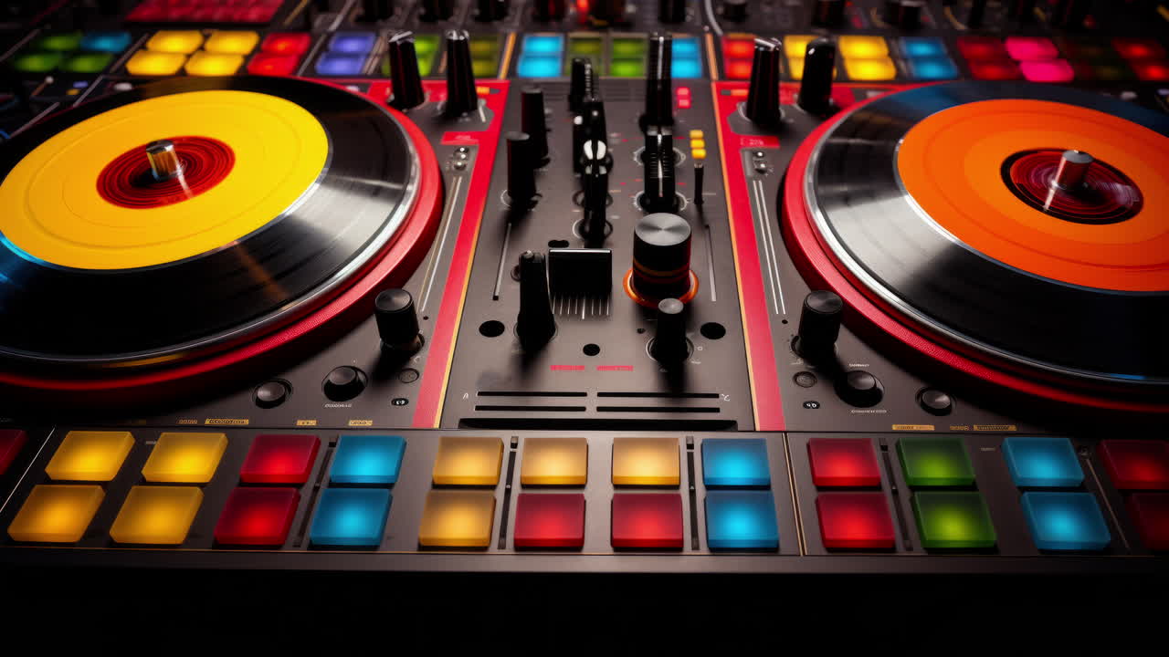 사이버 크 시의 스카이 라인과 dj 튜너 테이블